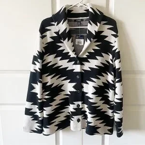 Chaps Southwestern Black and Cream Knit Sweater Cardigan Blazer Jacket Size 2X
